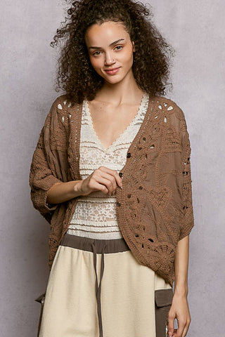 Batwing Sleeve Button Down Solid Crochet Cardigan Top-Pol Clothing-Stuffology - Where Vintage Meets Modern, A Boutique for Real Women in Crosbyton, TX