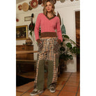 Wide Leg Elastic Waist Contrast Plaid Cargo Pockets Pants /Stuffology Boutique-Pants-Pol Clothing-Stuffology - Where Vintage Meets Modern, A Boutique for Real Women in Crosbyton, TX