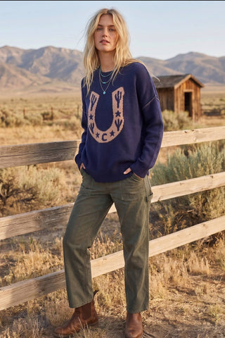 Western Horseshoe Cactus Knit Sweater-Sweaters-Sewn and Seen-Stuffology - Where Vintage Meets Modern, A Boutique for Real Women in Crosbyton, TX