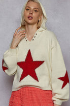 Balloon sleeve star pattern stud detail mohair sweater top-Hoodie-Pol Clothing-Stuffology - Where Vintage Meets Modern, A Boutique for Real Women in Crosbyton, TX