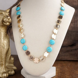 Desert Rhythm – Turquoise Color Stone & Textured Coin Necklace-Necklaces-PennyLine inc-Stuffology - Where Vintage Meets Modern, A Boutique for Real Women in Crosbyton, TX