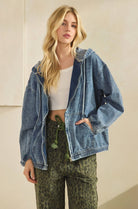 VINTAGE WASH DENIM ZIP-UP HOODIE JACKET-Denim Jacket-Sage + Fig-Stuffology - Where Vintage Meets Modern, A Boutique for Real Women in Crosbyton, TX