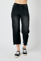 JUDY BLUE BLACK HIGH WAISTED DESTROY RAW HEM CROP WIDE JEANS / STUFFOLOGY BOUTIQUE-Jeans-Judy Blue-Stuffology - Where Vintage Meets Modern, A Boutique for Real Women in Crosbyton, TX