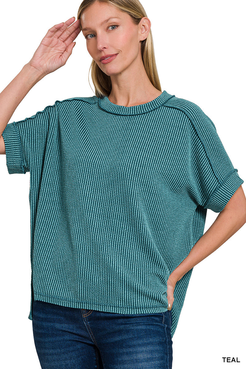 Comfy Round Neck Rib Knit Top-Tops-Zenana-Stuffology - Where Vintage Meets Modern, A Boutique for Real Women in Crosbyton, TX