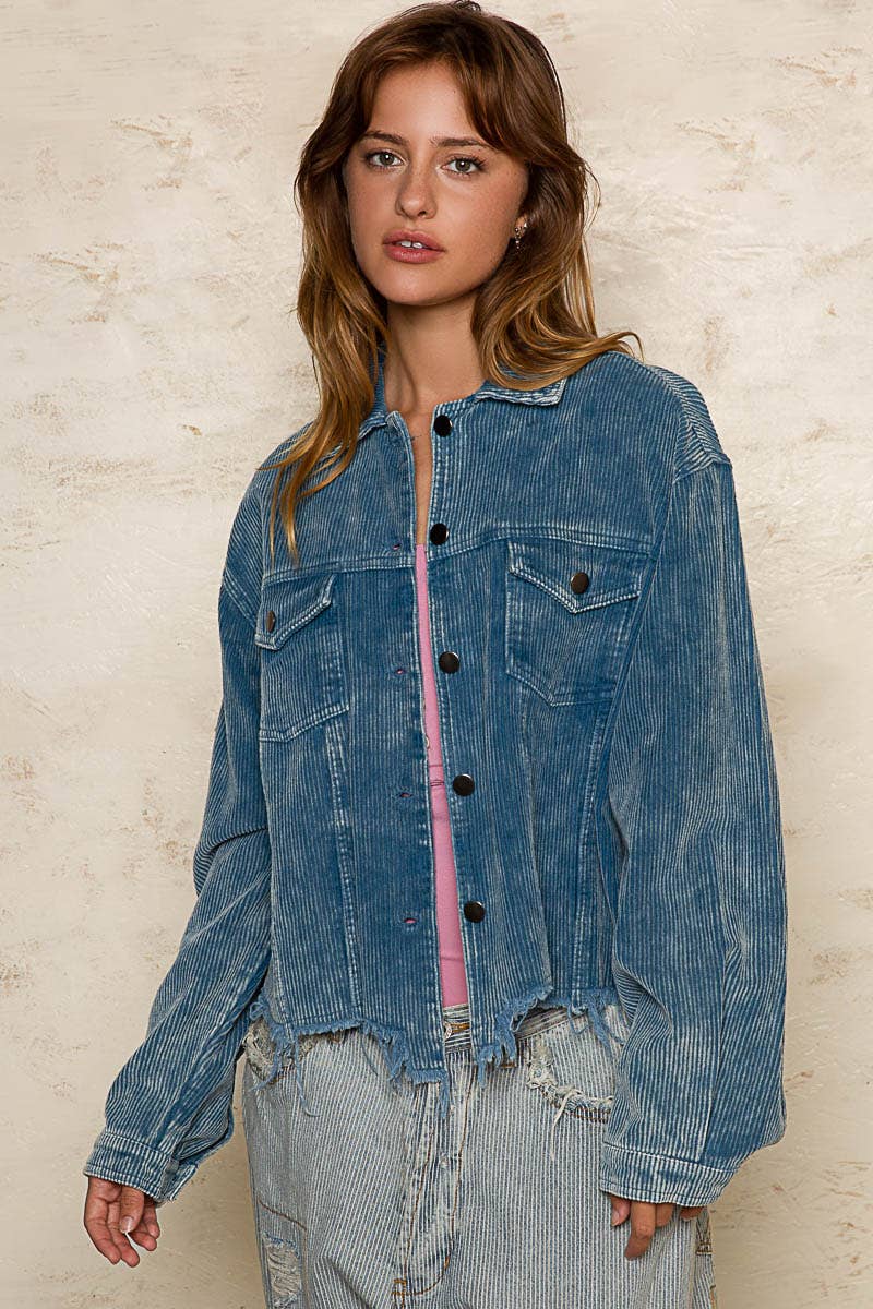 Distressed Hem Corduroy Jacket /Stuffology Boutique-Jackets-Pol Clothing-Stuffology - Where Vintage Meets Modern, A Boutique for Real Women in Crosbyton, TX