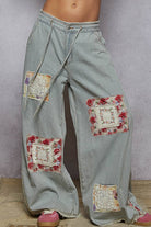 POL Clothing Vintage Striped Patch Pants-Jeans-Pol Clothing-Stuffology - Where Vintage Meets Modern, A Boutique for Real Women in Crosbyton, TX