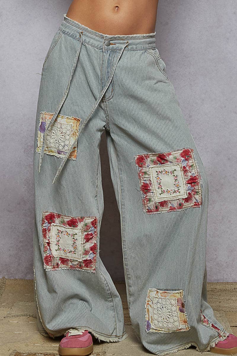 POL Clothing Vintage Striped Patch Pants-Jeans-Pol Clothing-Stuffology - Where Vintage Meets Modern, A Boutique for Real Women in Crosbyton, TX