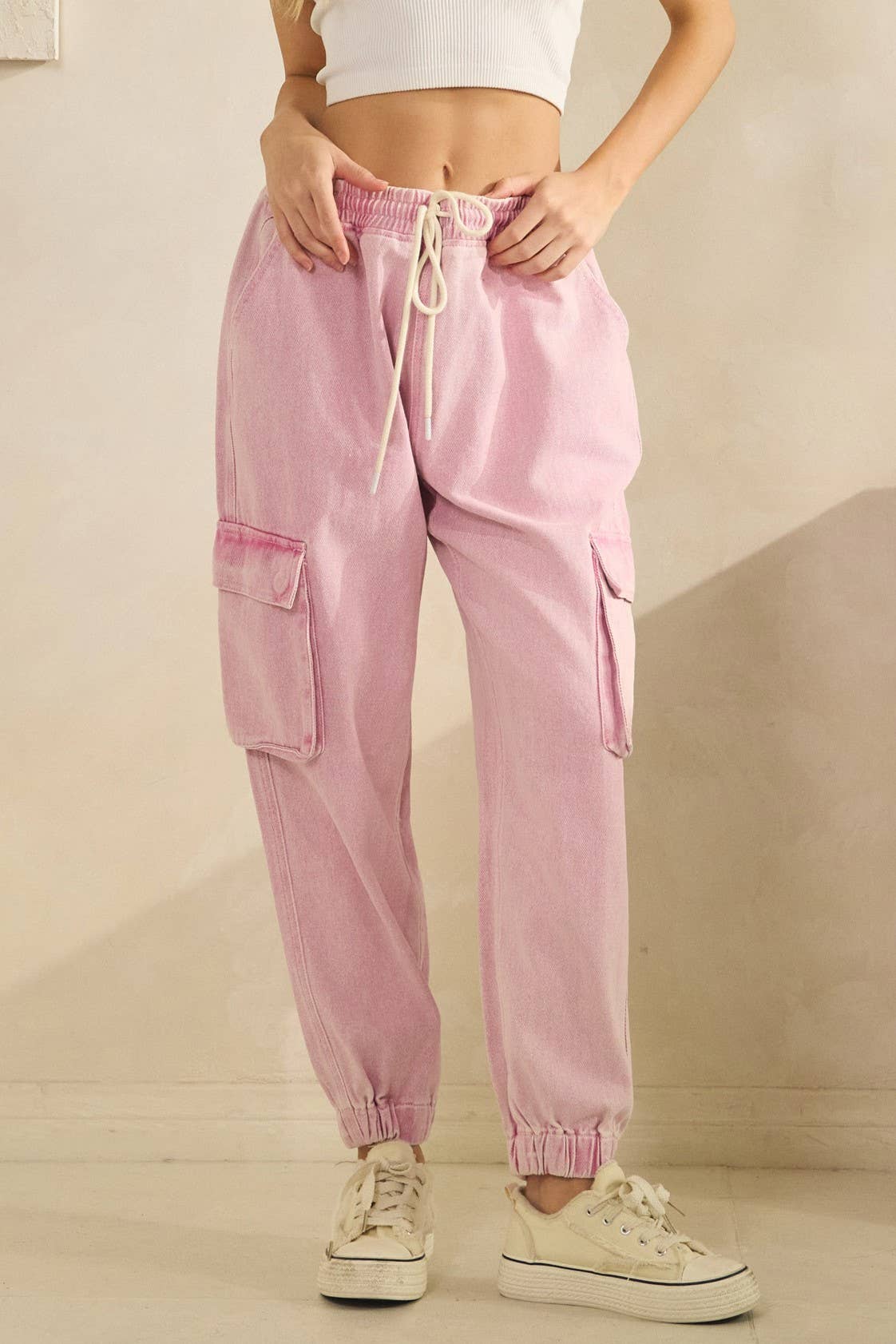 ACID WASH DENIM CARGO JOGGERS-pants-Sage + Fig-Stuffology - Where Vintage Meets Modern, A Boutique for Real Women in Crosbyton, TX