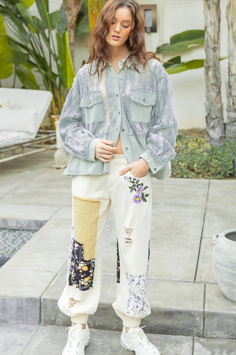 Oversize button down lace pattern casual shacket top-Pol Clothing-Stuffology - Where Vintage Meets Modern, A Boutique for Real Women in Crosbyton, TX