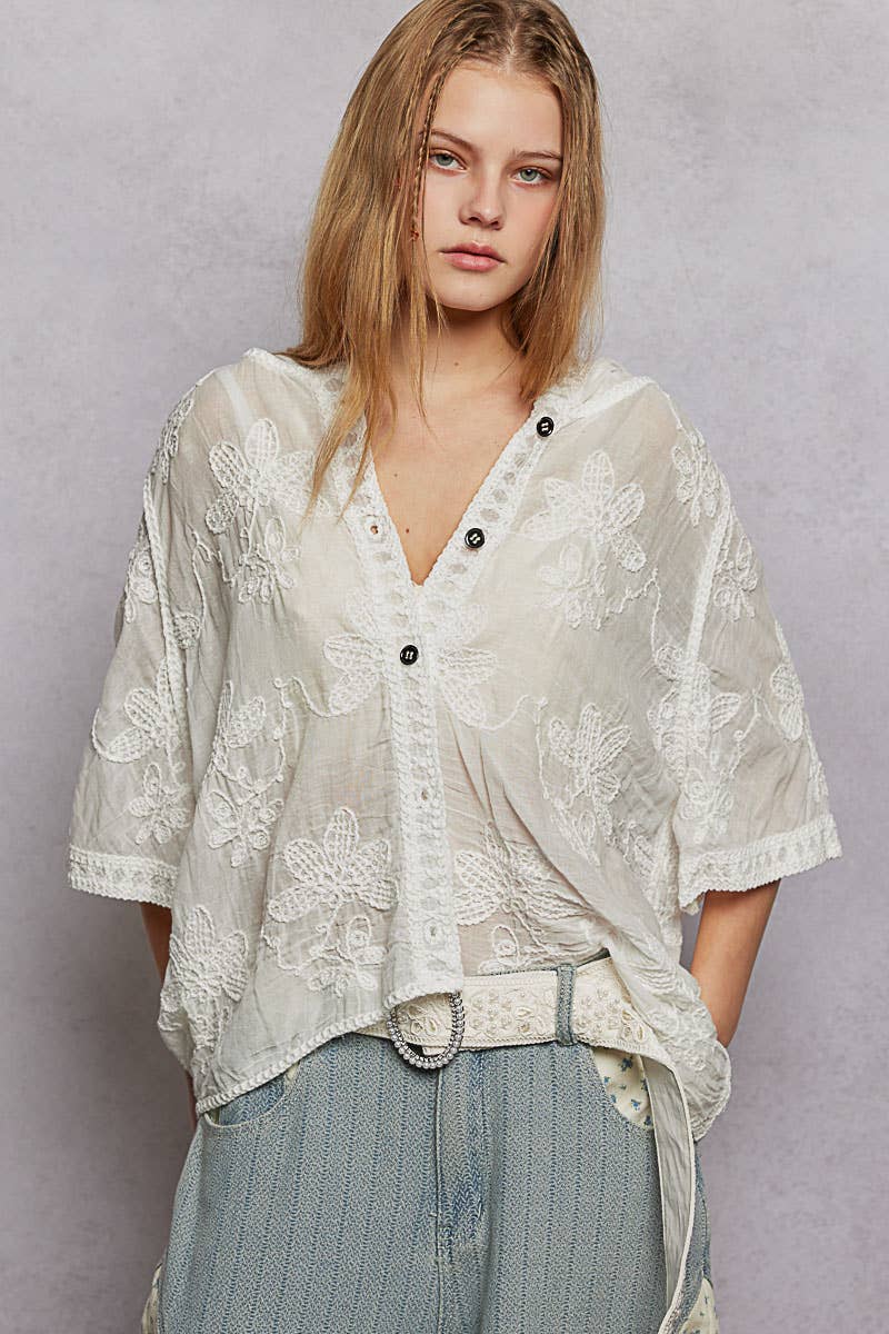 POL Clothing Lightweight Floral Crochet Hoodie Top-Crochet Top-Pol Clothing-Stuffology - Where Vintage Meets Modern, A Boutique for Real Women in Crosbyton, TX