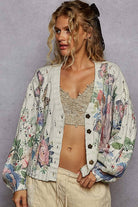 POL Clothing- Vintage Floral Knit Sweater Cardigan-Sweater Cardigan-Pol Clothing-Stuffology - Where Vintage Meets Modern, A Boutique for Real Women in Crosbyton, TX
