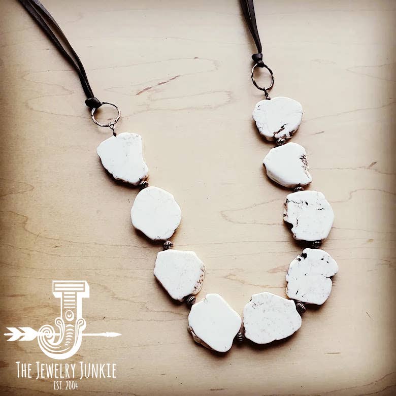 White Turquoise Slab Necklace with Leather Closure /Stuffology Boutique-Necklaces-The Jewelry Junkie-Stuffology - Where Vintage Meets Modern, A Boutique for Real Women in Crosbyton, TX