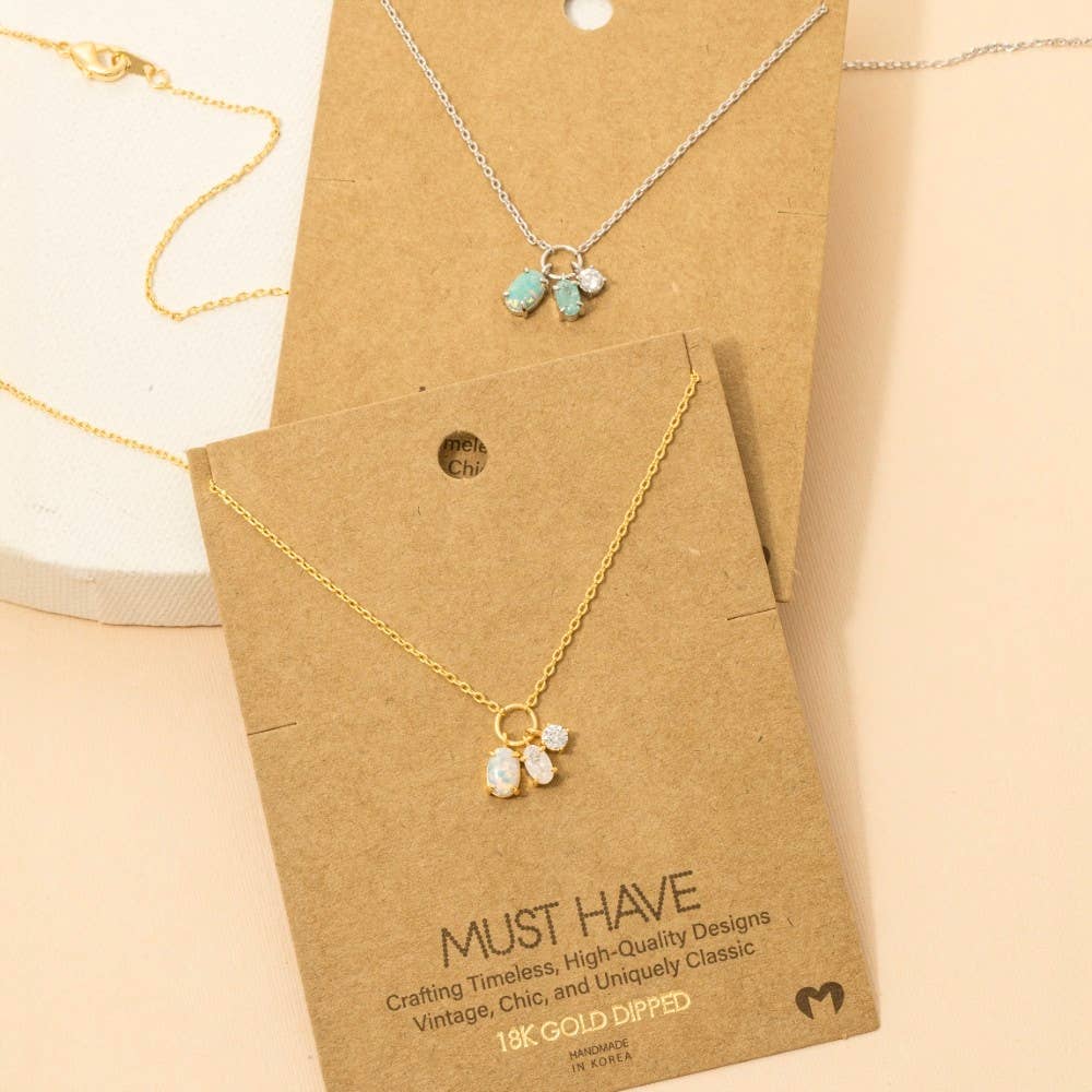 Dainty Opal Crystal Charm Necklace-Necklaces-The Looks by Fame Accessories-Stuffology - Where Vintage Meets Modern, A Boutique for Real Women in Crosbyton, TX