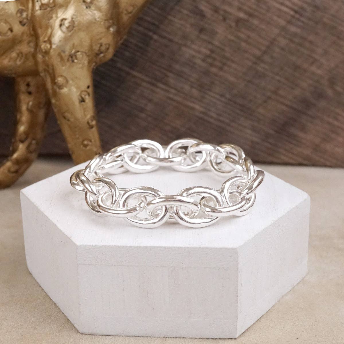 Bold Links – Chunky Chain Stretchy Bracelet - in Gold-Bracelets-PennyLine inc-Stuffology - Where Vintage Meets Modern, A Boutique for Real Women in Crosbyton, TX