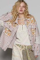 POL Clothing Balloon Sleeve Stripe Denim Shacket-Shirt / Jacket-Pol Clothing-Stuffology - Where Vintage Meets Modern, A Boutique for Real Women in Crosbyton, TX