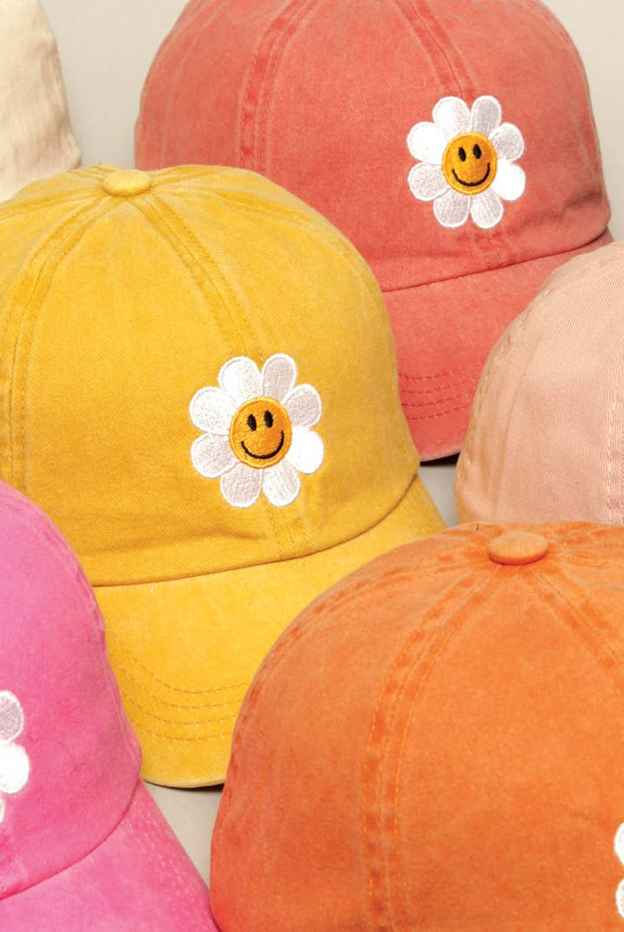 Happy Face Flower Embroidered Baseball Cap | Stuffology Boutique-Hats-Fashion City-Stuffology - Where Vintage Meets Modern, A Boutique for Real Women in Crosbyton, TX