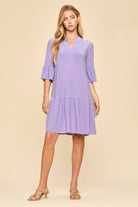 Shirred Tiered Relaxed 3/4 Sleeve Dress-Dresses-Dear Scarlett-Stuffology - Where Vintage Meets Modern, A Boutique for Real Women in Crosbyton, TX