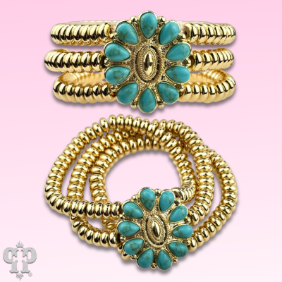 Turquoise concho bead bracelet-Bracelets-Pink Panache Brands-Stuffology - Where Vintage Meets Modern, A Boutique for Real Women in Crosbyton, TX