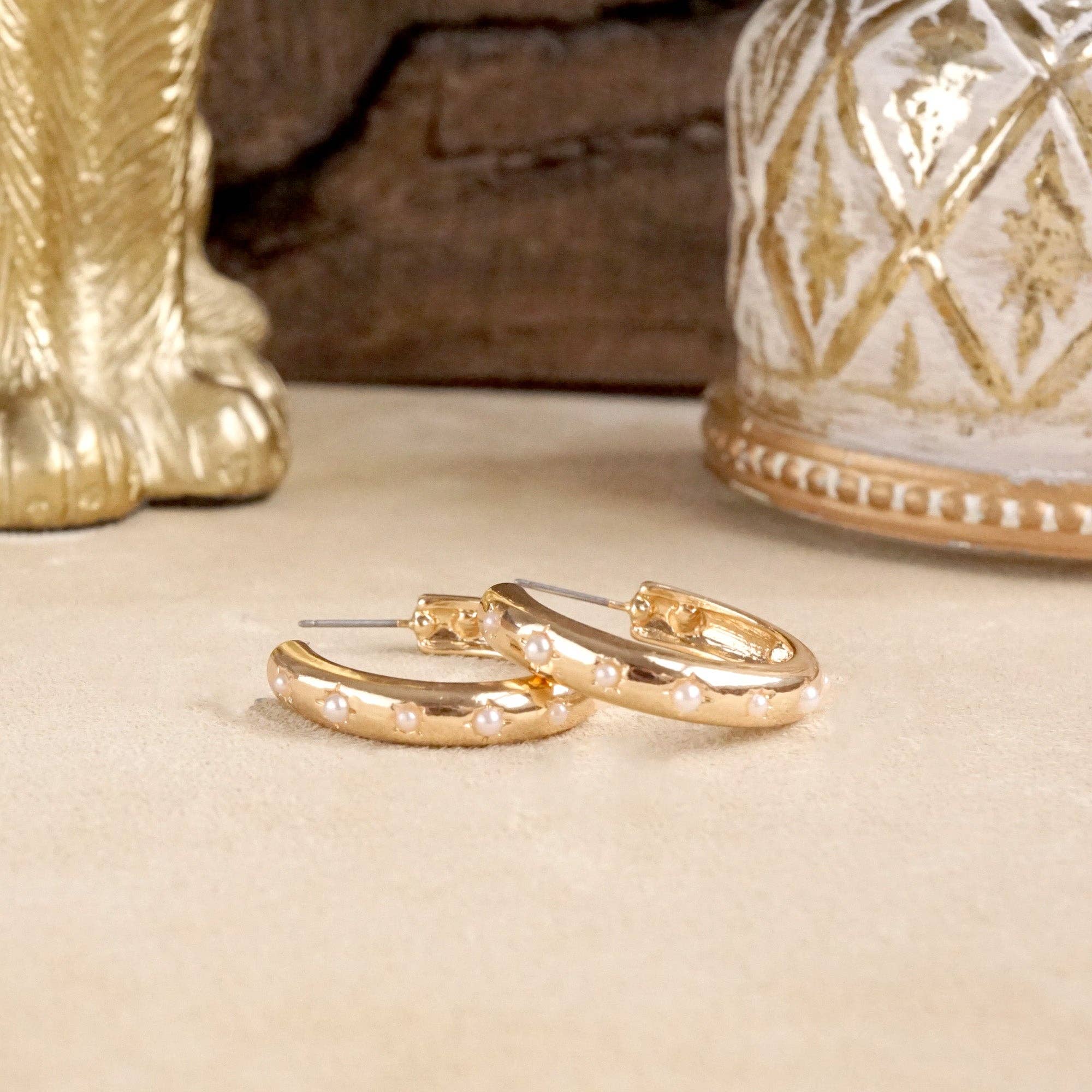 Classic Bubble Hoops – Gold with Crystal, Pearl, or Turquoise-Earrings-PennyLine inc-Stuffology - Where Vintage Meets Modern, A Boutique for Real Women in Crosbyton, TX