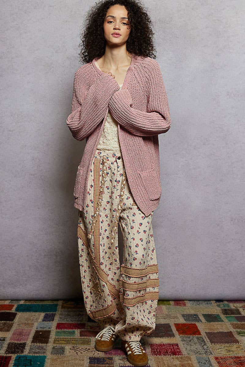 POL Clothing - Long sleeve front pocket chenille sweater open cardigan-Sweater Cardigan-Pol Clothing-Stuffology - Where Vintage Meets Modern, A Boutique for Real Women in Crosbyton, TX