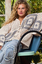 Hand knit squares hooded button closure cardigan-Sweater Cardigan-Pol Clothing-Stuffology - Where Vintage Meets Modern, A Boutique for Real Women in Crosbyton, TX