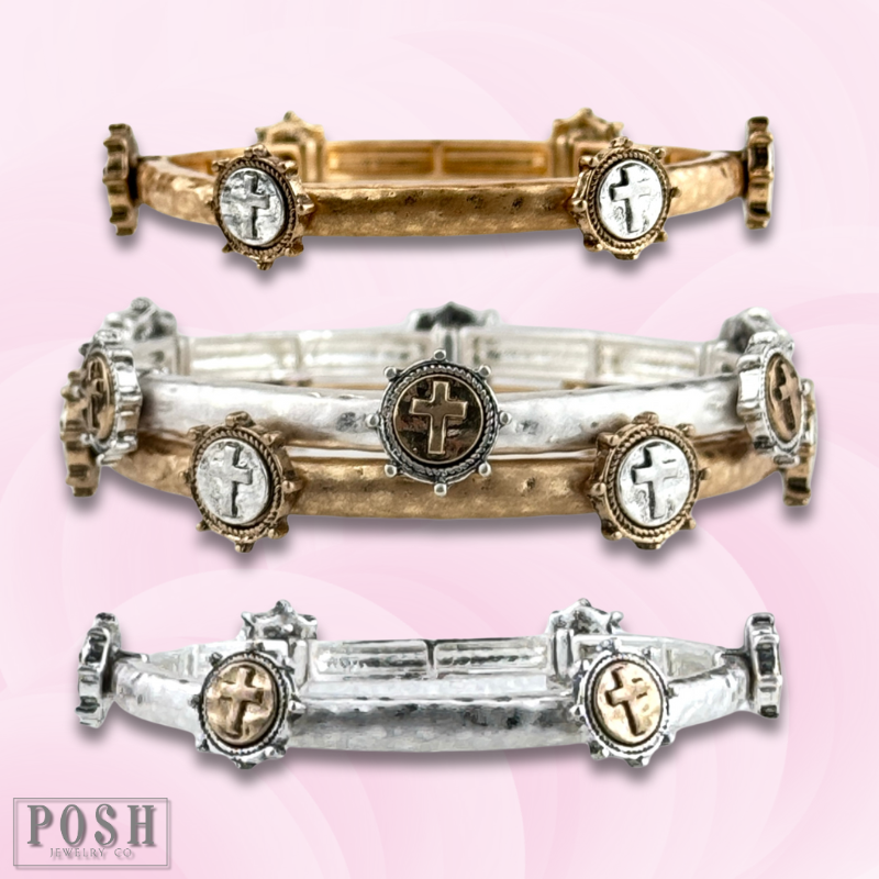 Antique look cross cuff bracelet-Bracelets-Pink Panache Brands-Stuffology - Where Vintage Meets Modern, A Boutique for Real Women in Crosbyton, TX