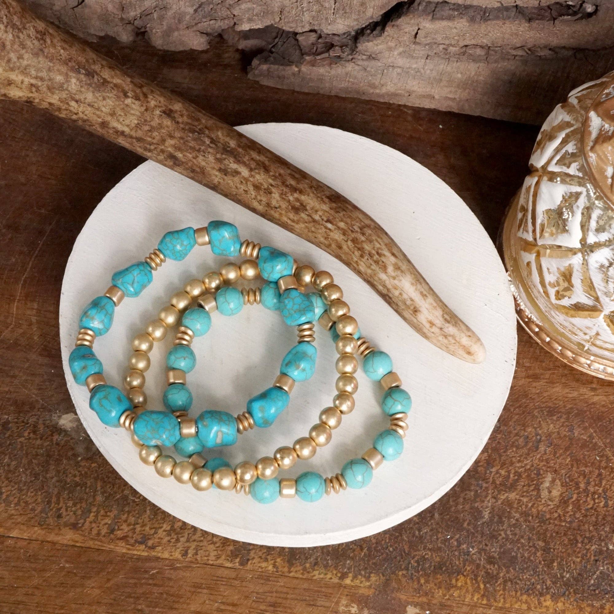 Western-Inspired Beaded Bracelet Set – Gold & Stone Accents-PennyLine inc-Stuffology - Where Vintage Meets Modern, A Boutique for Real Women in Crosbyton, TX