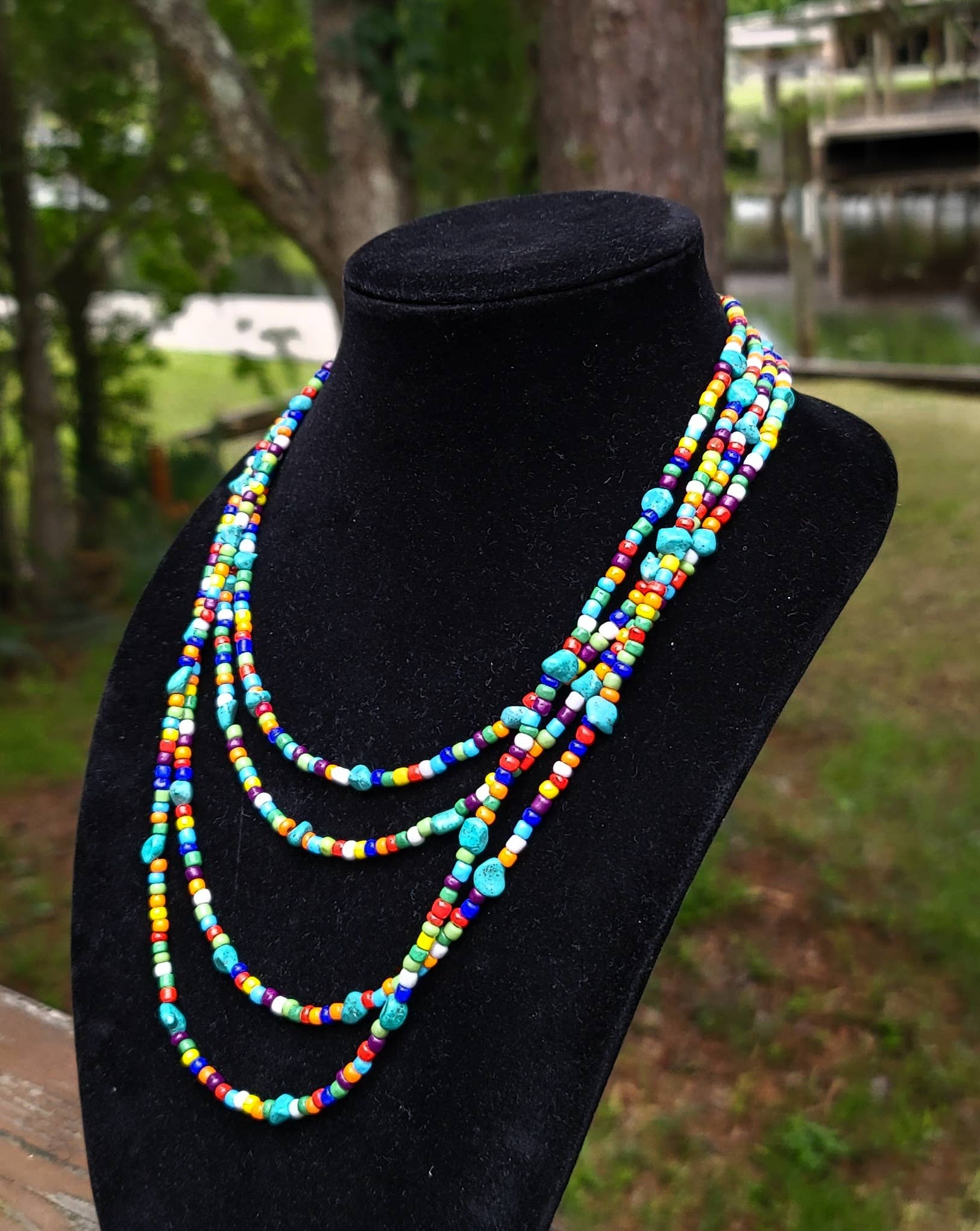 Native American made Turquoise, glass bead necklace-Horse Spirit Studio-Stuffology - Where Vintage Meets Modern, A Boutique for Real Women in Crosbyton, TX