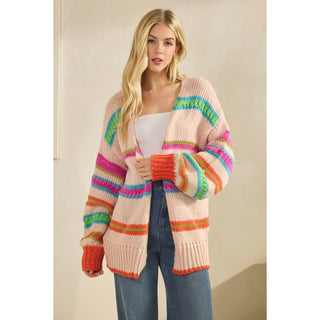 RAINBOW CHUNKY KNIT CARDIGAN-Cardigans-Sage + Fig-Stuffology - Where Vintage Meets Modern, A Boutique for Real Women in Crosbyton, TX