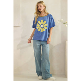 Daisy Applique Tee-Vintage Wash Tee-Sage + Fig-Stuffology - Where Vintage Meets Modern, A Boutique for Real Women in Crosbyton, TX