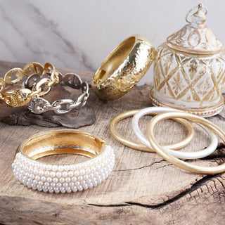 Sundrift Glow – Mixed Metal Bangle Stack-Bracelets-PennyLine inc-Stuffology - Where Vintage Meets Modern, A Boutique for Real Women in Crosbyton, TX