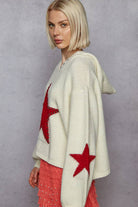Balloon sleeve star pattern stud detail mohair sweater top-Hoodie-Pol Clothing-Stuffology - Where Vintage Meets Modern, A Boutique for Real Women in Crosbyton, TX