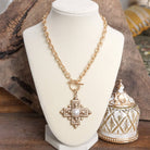 Decorative Cross Necklace Worn Gold Tone Front Toggle and Pearl-Necklaces-PennyLine inc-Stuffology - Where Vintage Meets Modern, A Boutique for Real Women in Crosbyton, TX
