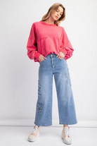 Flower Patch Washed Denim Pants /Stuffology Boutique-Jeans-EASEL-Stuffology - Where Vintage Meets Modern, A Boutique for Real Women in Crosbyton, TX