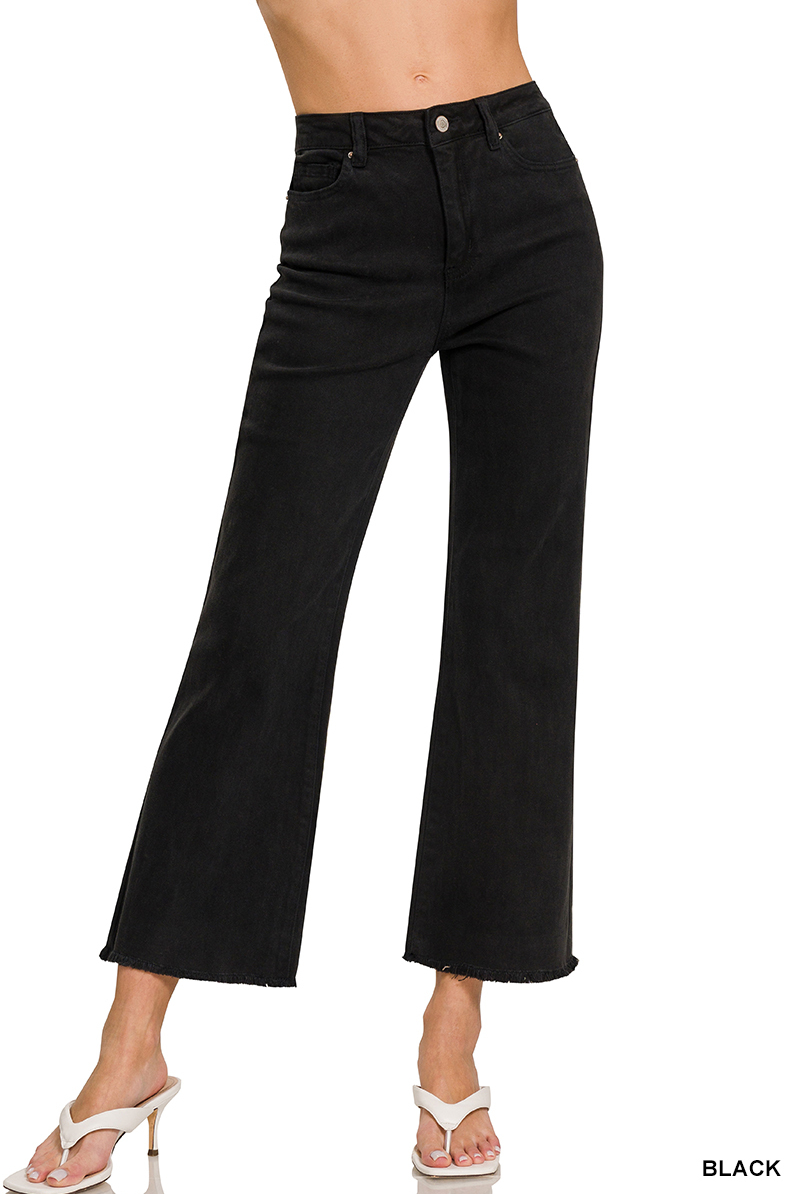 BLACK ACID WASHED HIGH WAIST FRAYED HEM BOOTCUT PANTS | Stuffology Boutique-Jeans-Zenana-Stuffology - Where Vintage Meets Modern, A Boutique for Real Women in Crosbyton, TX