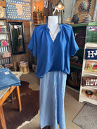 Scalloped Hem Texture Blouse - Ocean Blue-Umgee-Stuffology - Where Vintage Meets Modern, A Boutique for Real Women in Crosbyton, TX
