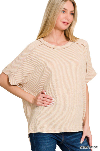 Comfy Round Neck Rib Knit Top-Tops-Zenana-Stuffology - Where Vintage Meets Modern, A Boutique for Real Women in Crosbyton, TX