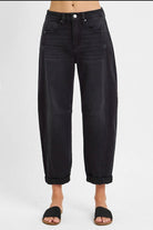 Risen Black Barrel Jeans-Jeans-Risen Jeans-Stuffology - Where Vintage Meets Modern, A Boutique for Real Women in Crosbyton, TX