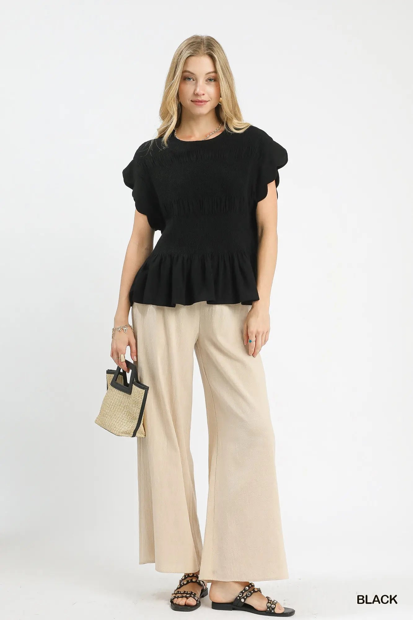 Linen Blend Smocked Peplum Top-Top-Umgee-Stuffology - Where Vintage Meets Modern, A Boutique for Real Women in Crosbyton, TX