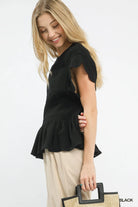 Linen Blend Smocked Peplum Top-Top-Umgee-Stuffology - Where Vintage Meets Modern, A Boutique for Real Women in Crosbyton, TX