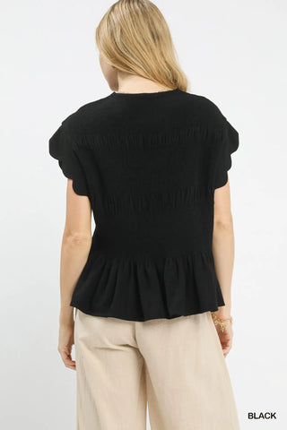 Linen Blend Smocked Peplum Top-Top-Umgee-Stuffology - Where Vintage Meets Modern, A Boutique for Real Women in Crosbyton, TX