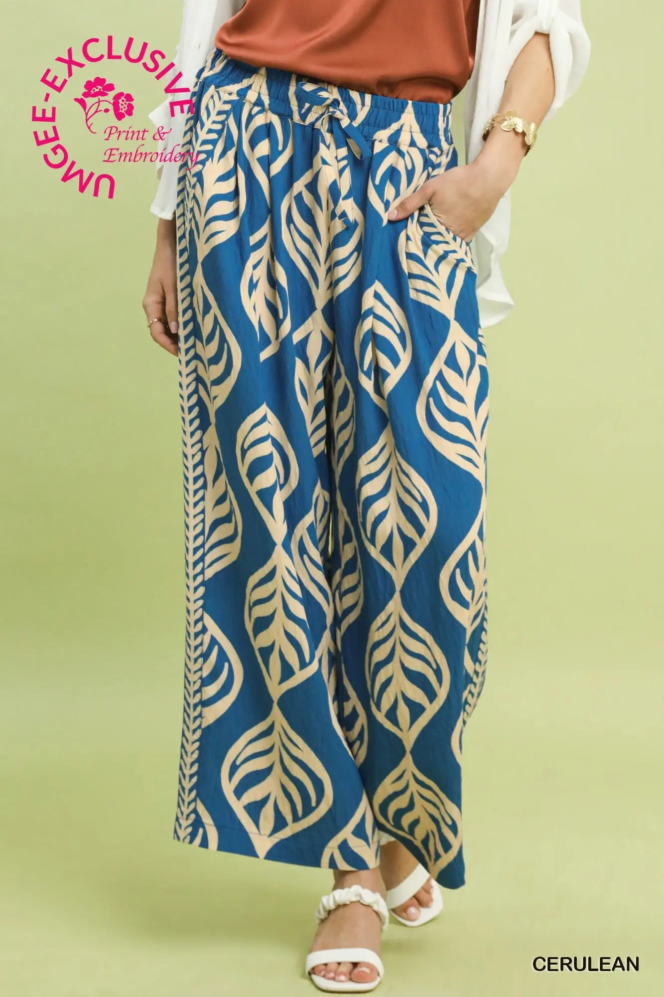Leaf Print Wide Leg Pants-Pants-Umgee-Stuffology - Where Vintage Meets Modern, A Boutique for Real Women in Crosbyton, TX