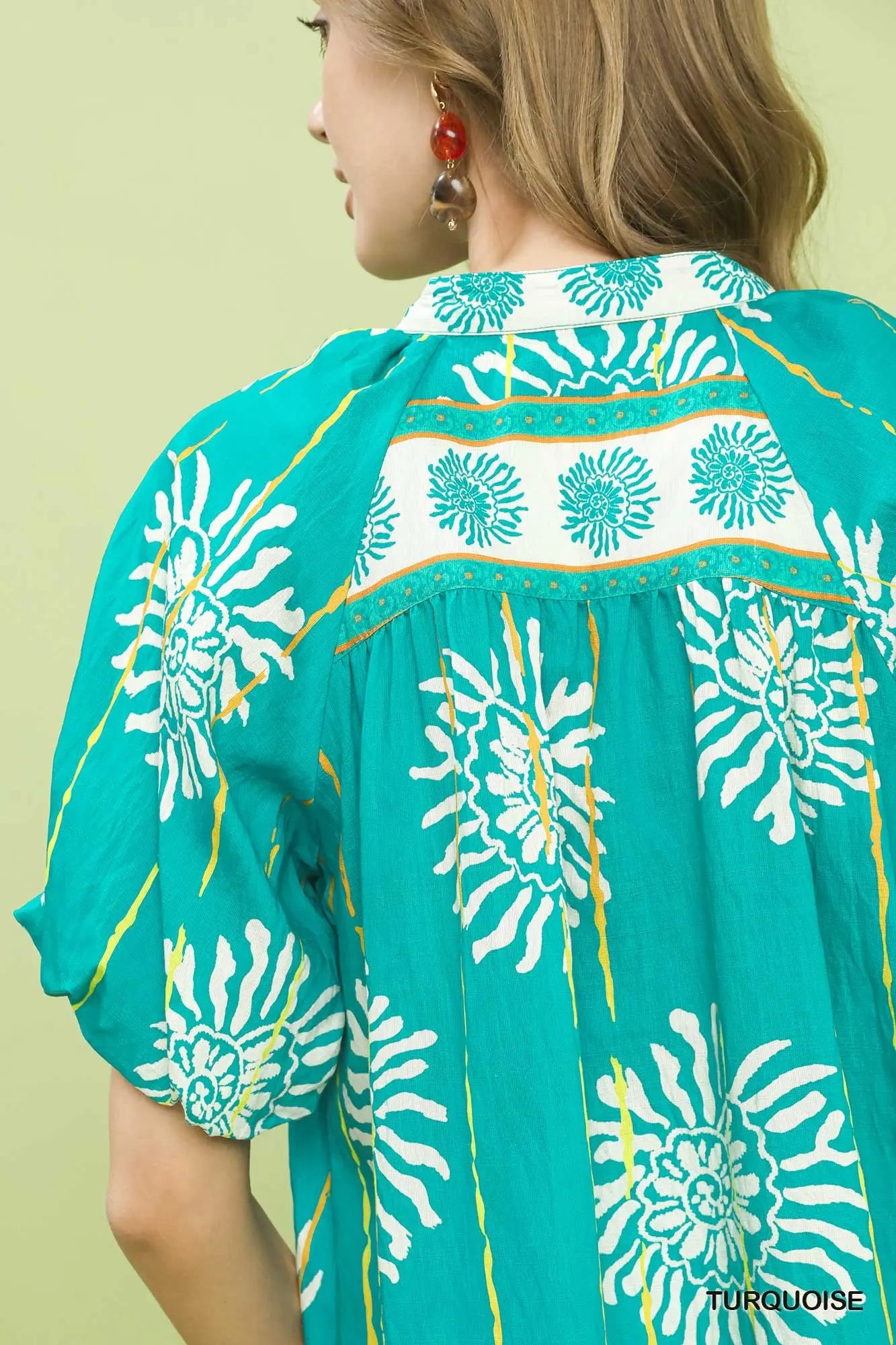 Floral Turquoise V-Neck Blouse-Blouse-Umgee-Stuffology - Where Vintage Meets Modern, A Boutique for Real Women in Crosbyton, TX