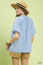 Blue and White Gingham Bubble Sleeve Top-Top-Umgee-Stuffology - Where Vintage Meets Modern, A Boutique for Real Women in Crosbyton, TX