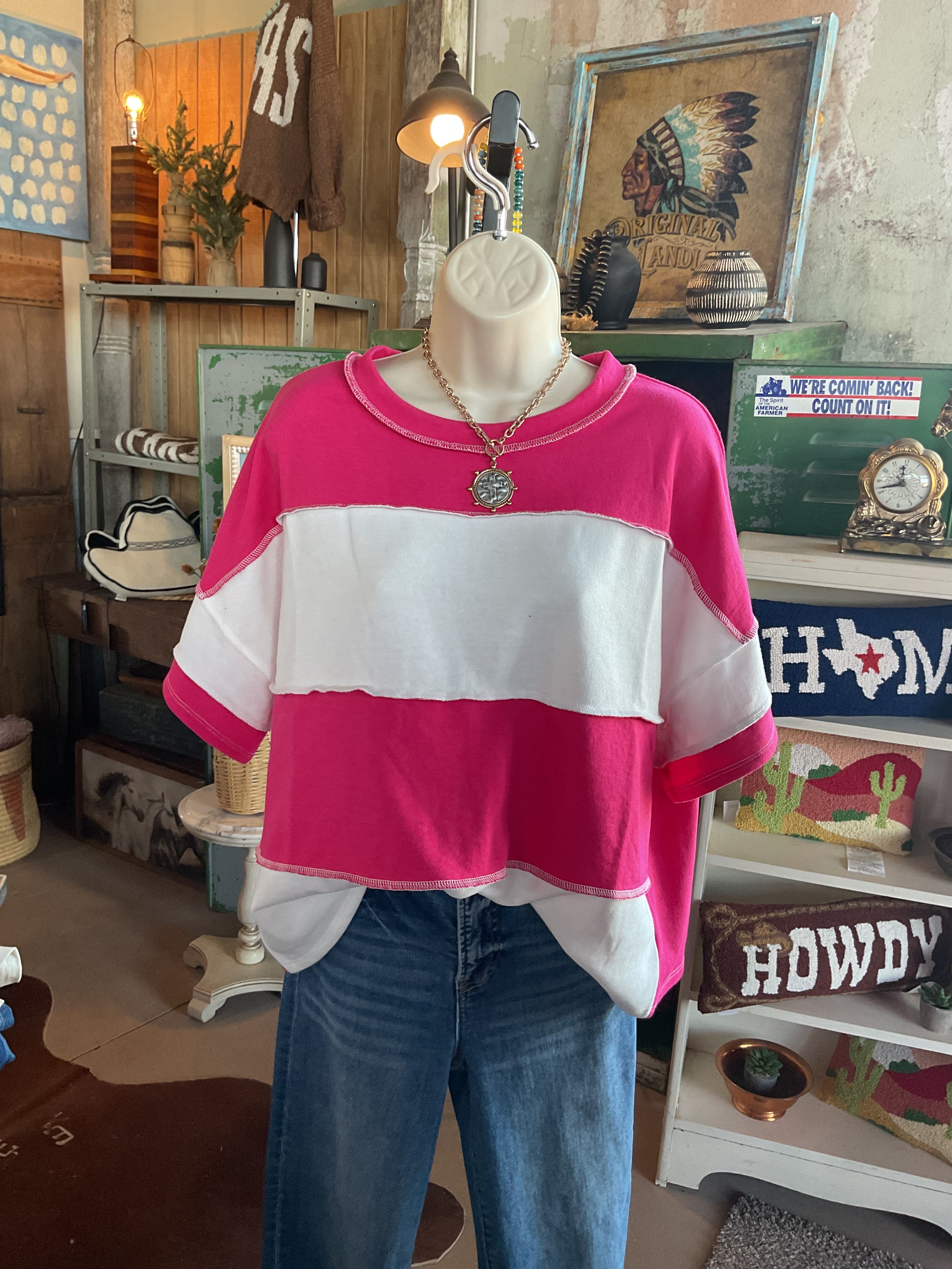 FRENCH TERRY COLOR BLOCK EXPOSED SEAM TOP-Zenana-Stuffology - Where Vintage Meets Modern, A Boutique for Real Women in Crosbyton, TX
