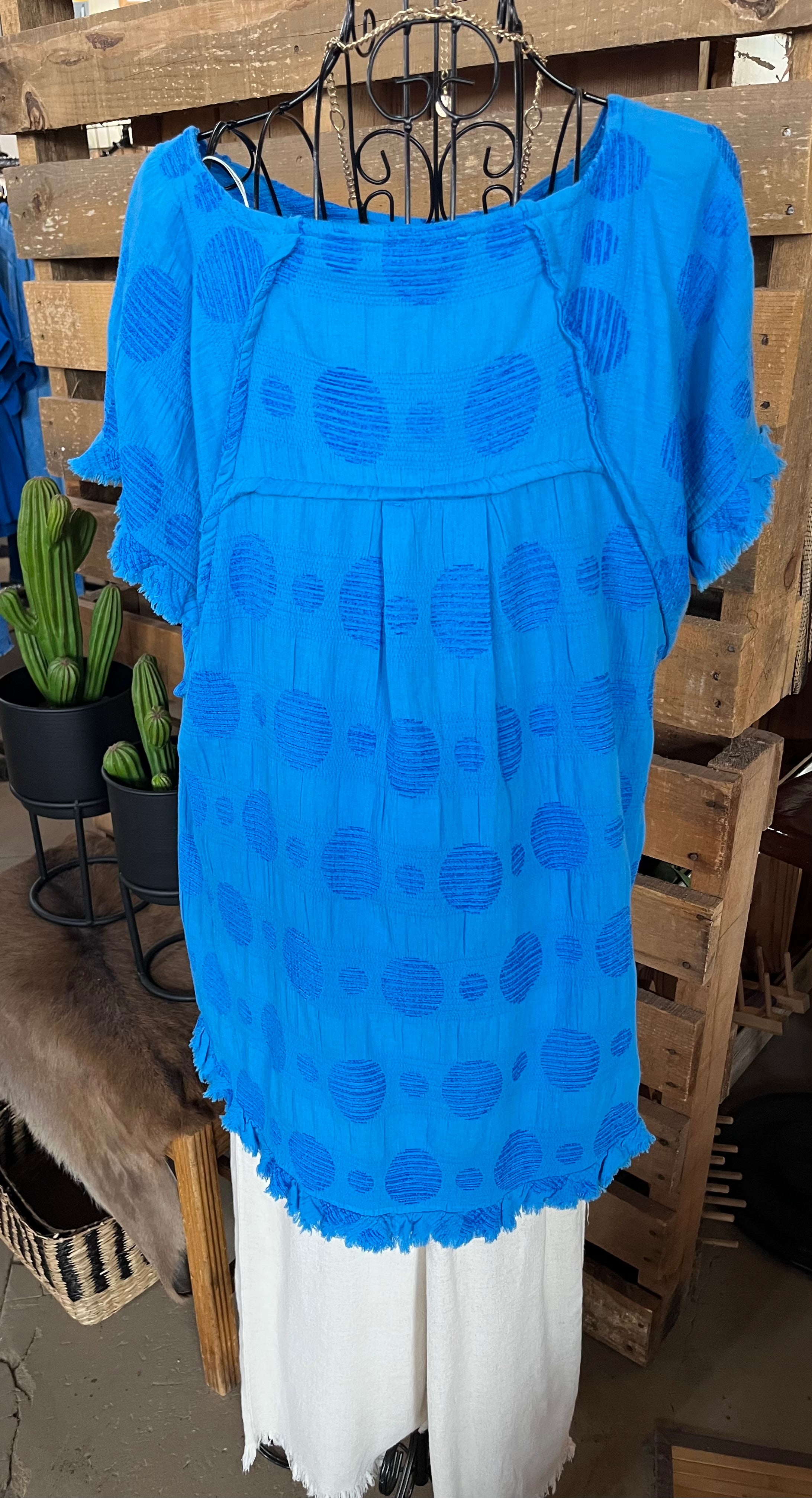 Solid Textured Polka Dot Boxy Cut Short Sleeve Round Neck Top| Stuffology Boutique-Short Sleeves-Umgee-Stuffology - Where Vintage Meets Modern, A Boutique for Real Women in Crosbyton, TX
