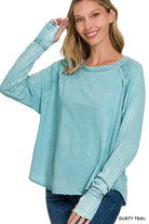 Mineral Washed Scoop-Neck Long Sleeve Top /Stuffology Boutique-TOP-ZENANA-Stuffology - Where Vintage Meets Modern, A Boutique for Real Women in Crosbyton, TX