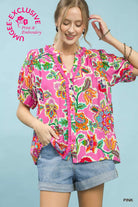 Floral Contrast-Trim Boho Blouse-Stuffology Boutique -Stuffology - Where Vintage Meets Modern, A Boutique for Real Women in Crosbyton, TX