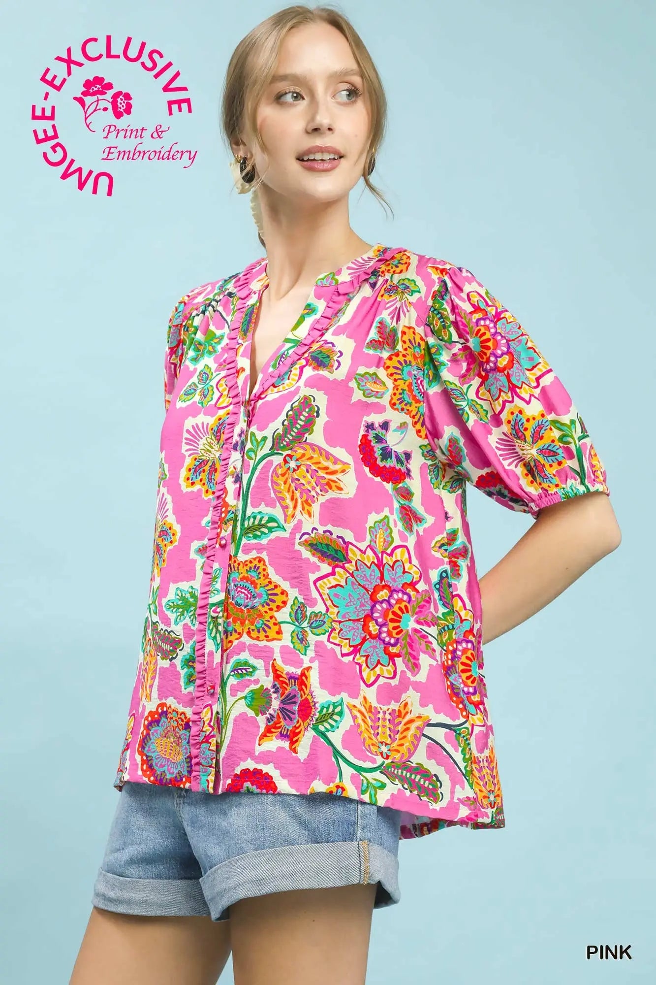 Floral Contrast-Trim Boho Blouse-Stuffology Boutique -Stuffology - Where Vintage Meets Modern, A Boutique for Real Women in Crosbyton, TX