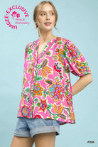 Floral Contrast-Trim Boho Blouse-Stuffology Boutique -Stuffology - Where Vintage Meets Modern, A Boutique for Real Women in Crosbyton, TX